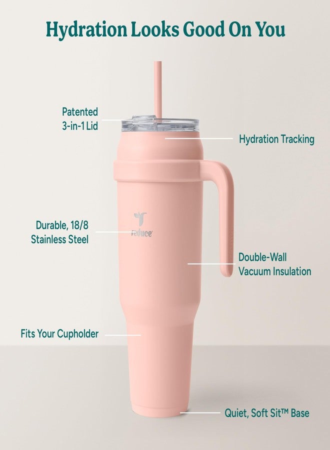REDUCE 50 oz Stainless Steel Tumbler with Handle - Dual-Wall Vacuum Insulated Travel Mug, Sweat-Proof Lid & Reusable Straw - Keeps Drinks Cold for 24 Hrs, Fits Cupholders, Dishwasher Safe - Pink Clay - Image 4